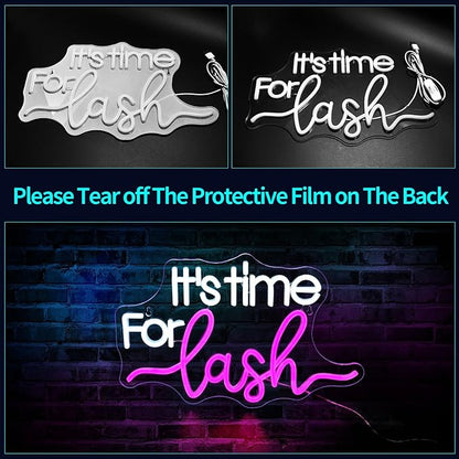 It's Time For Lash Neon Sign, JGHTURIE Led Neon Signs for Wall Decor Pink Light Up Sign for Lash Salon Preppy Girls Beauty Makeup Room Nails Hair Bar Signs Gift USB Powered