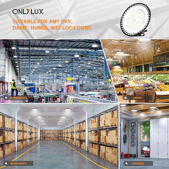 UFO LED High Bay Light 150W 22500LM 5000K, 600W HID/HPS Replacement, Cable with Plug, Ultrathin Led High Bay Shop Lights for Warehouse Garage Gym, Workshop 8Pack