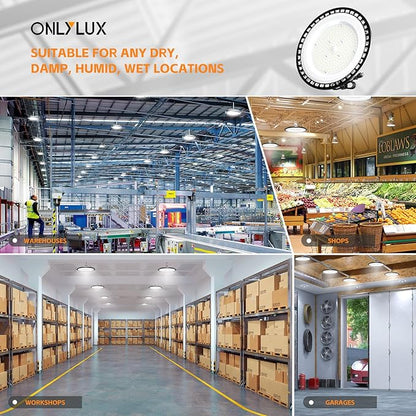 UFO LED High Bay Light 150W 22500LM 5000K, 600W HID/HPS Replacement, Cable with Plug, Ultrathin Led High Bay Shop Lights for Warehouse Garage Gym, Workshop 8Pack