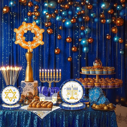 168pcs Hanukkah Party Supplies Include Plates Napkins Cups Forks for Hanukkah Deco Paper Disposable Party Tableware Set Serve 24 Guests