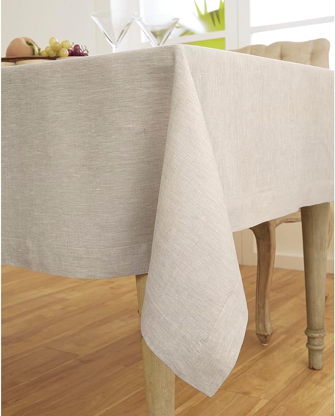 Solino Home Linen Tablecloth 54 x 72 Inch - 100% Pure Linen Light Natural Table Cloth for Rectangular Tables - Athena, Machine Washable Cloth Tablecloth for Fall, Christmas, Holiday, New Year