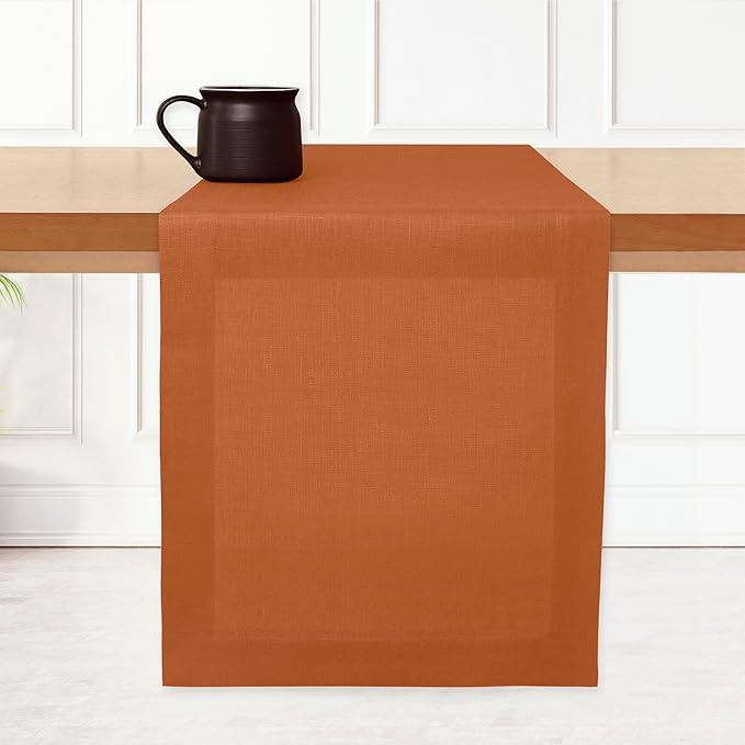 D'Moksha Homes Linen Rust Table Runner 60 Inches - 100% Pure Linen Table Runner 14 x 60 Inch for Coffee Tables, Dresser, Winter, Christmas, Holiday - Machine Washable
