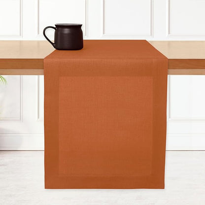 D'Moksha Homes Linen Rust Table Runner 60 Inches - 100% Pure Linen Table Runner 14 x 60 Inch for Coffee Tables, Dresser, Winter, Christmas, Holiday - Machine Washable