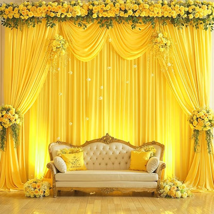 10x10 Yellow Backdrop Curtain for Parties Wrinkle Free Lemon Yellow Photo Curtains Backdrop Drapes Fabric Decoration for Birthday Party Wedding Baby Shower 5ft x 10ft,2 Panels