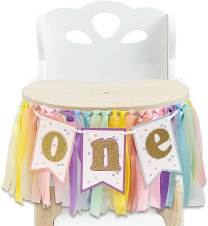 Rainbow High Chair Banner 1st Birthday - Sweet One Highchair Banner, Pastel Rainbow Ribbon Garland Decor for First Birthday Party, Smash Cake, Photo Props