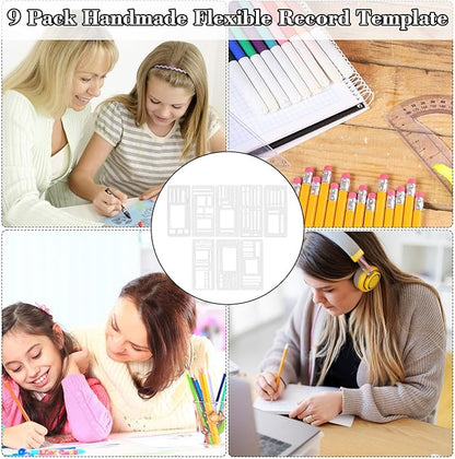 9 Pack Handmade Flexible Record Template, Reusable Planner Stencils Set Stencils Drafting Tools Templates Planner Stencil for Dot Grid Journals Calendar Scrapbooking DIY Craft