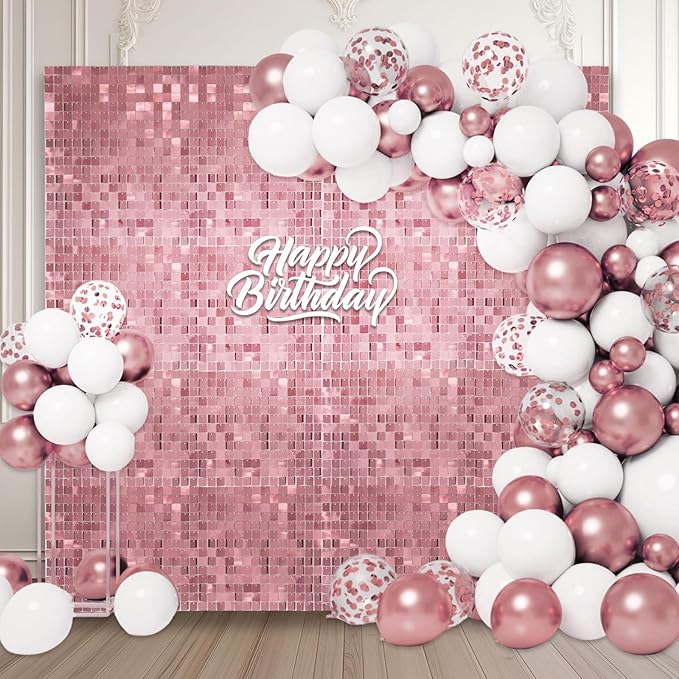 48 PCS Deep Pink Shimmer Wall Backdrop, Square Sequin Photo Backdrops Panel, Glitter Wall Background for Birthdays, Weddings, Halloween, Engagements, Disco Bachelorette Party Decoration (6FTx8FT)