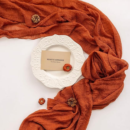 3pcs Fall Terracotta Table Runner Rust Gauze Rustic Cheesecloth 120 Inch 10 FT for Wedding Baby Shower Bridal Shower Birthday Engagement Garden Party Sheer Boho Thanksgiving Decorations