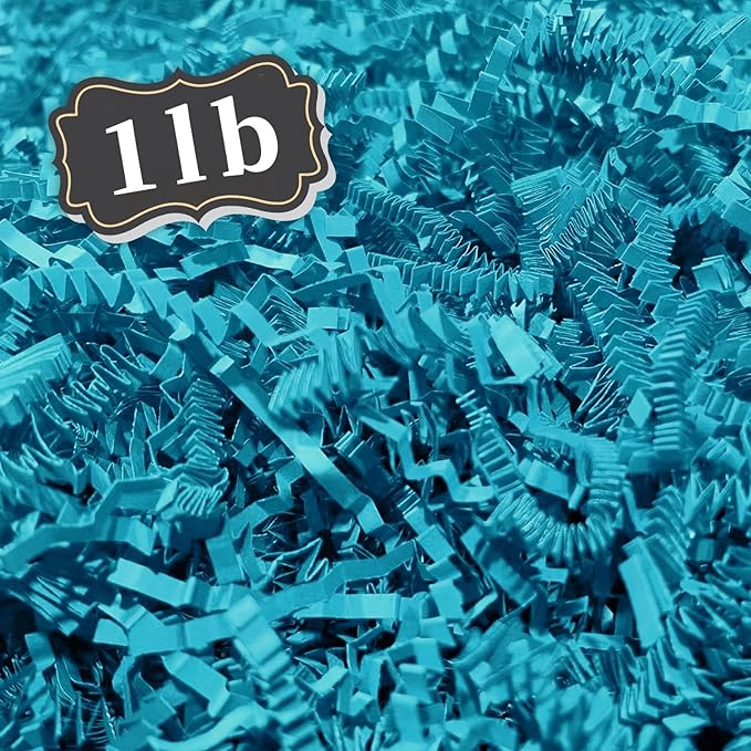 ZEBMOON 1 LB Lake Blue Crinkle Cut Paper Shred Filler Great for Gift Wrapping, Basket Filling, Birthday, Wedding, Halloween, Thanksgiving, Christmas Day, New Year Party Decorations Filling Supplies