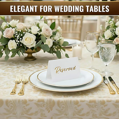 10 Pack Gold Reserved Table Signs for Wedding Receptions 3x4 inch - Double Sided Reserved Signs for Tables - Freestanding Reserved Cards for Tables - Table Reserved Sign for Restaurants & Parties