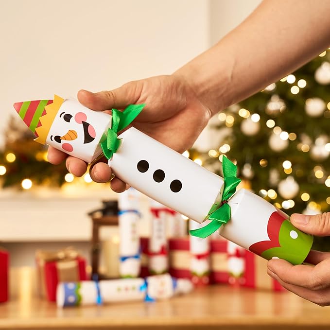 JOYIN 10 Pack Christmas Non-Snap Party Favor, Colorful Snowman Table Favor Includes Party Hat, Jokes & Gifts, Christmas Table Decorations for Holiday Dinner Traditions Party Supplies