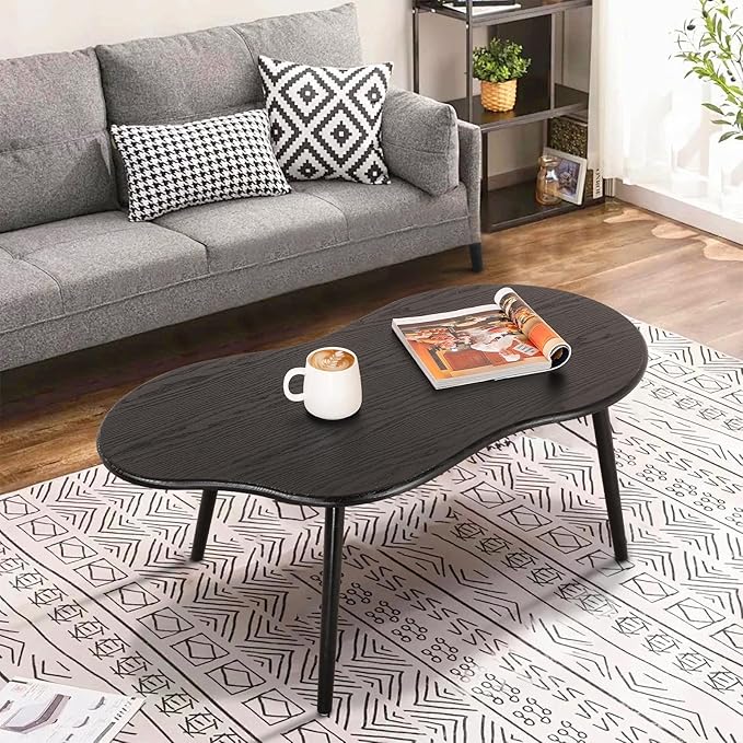 Small Coffee Table Black Cloud Coffee Table for Small Spaces Modern Center Table Unique Irregular Coffee Table with Wood Legs Living Room Mid-Century Sofa Table