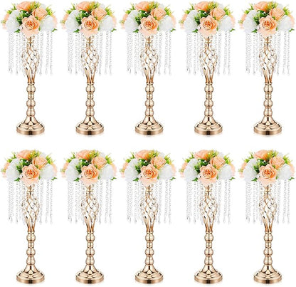 Amylove 10 Pcs Wedding Centerpieces Tall Vases - 21.7 Inch Gold Crystal Geometric Flower Stand, Elegant Table Decor for Wedding Reception, Party, Banquet, Hotel Decorations