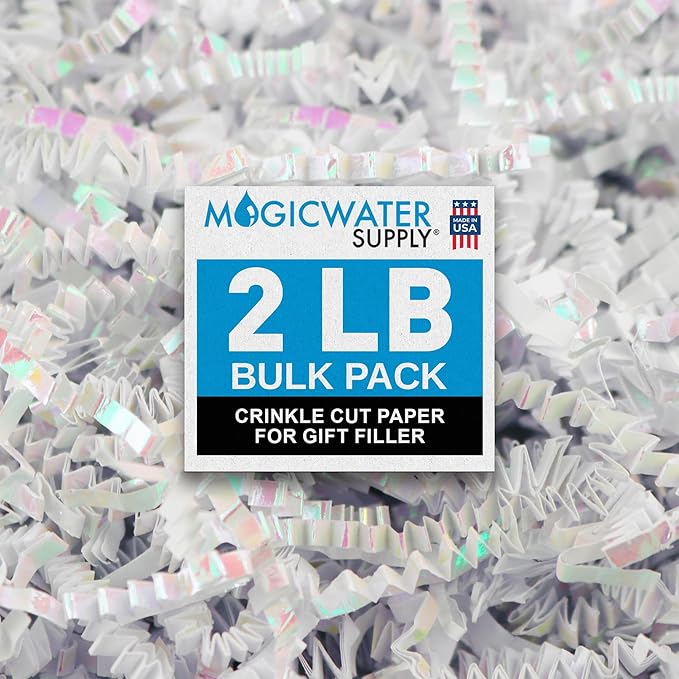 MagicWater Crinkle Cut Paper for Gift Baskets - 2LB - Diamond White - Perfect for Shredded Paper Filler, Basket Filler, Gift Boxes, Bridesmaid Gifts,Christmas Stuffers & More – Ideal for All Occasions