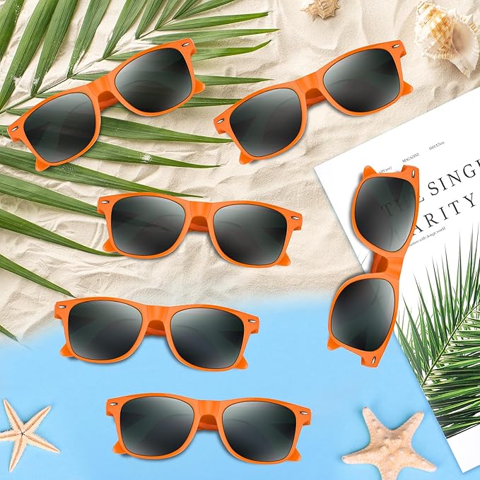 NEBURORA 6 Pack Orange Neon Sunglasses Bulk Retro Colorful Party Glasses for Adult Men Women Birthday Wedding Summer Beach Pool Party Supplies