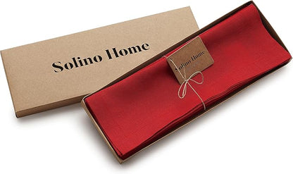 Solino Home Linen Red Placemats Set of 4-100% Pure Linen Placemats 14 x 19 Inch for Christmas, Holiday, Winter, New Year - Fete