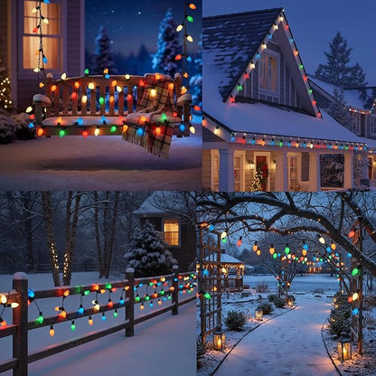 25Ft Outdoor Multicolor Ceramic Christmas String Lights,C9 Vintage Opaque Christmas String Lights for Patio Garden Xmas Tree Decoration,C9/ E17 Candelabra Base, Green Wire
