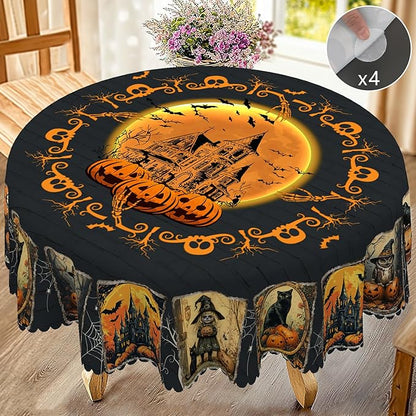 Eikione Round Tablecloth 60inch, Halloween Tablecloth Grimace Waterproof and Wrinkle-Free, Table Covers, Summer Decorations for Home Dining