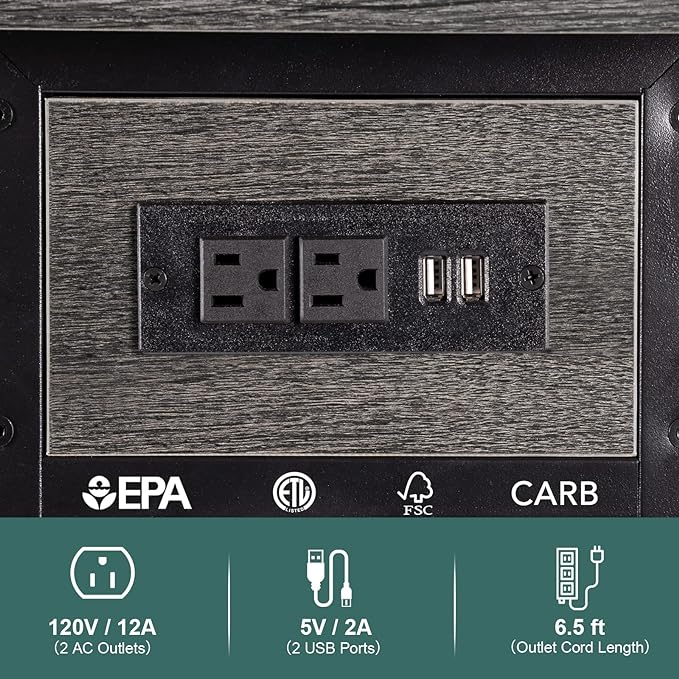 Yoobure End Table with Charging Station, Flip Top Side Table with USB Ports and Outlets, Sofa Couch Table Bedside Table for Living Room Bedroom, Narrow Nightstand with Storage Shelves for Small Space