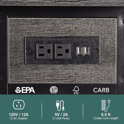 Yoobure End Table with Charging Station, Flip Top Side Table with USB Ports and Outlets, Sofa Couch Table Bedside Table for Living Room Bedroom, Narrow Nightstand with Storage Shelves for Small Space