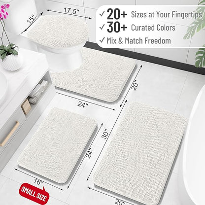 OLANLY Bathroom Rugs 30x18, Extra Soft Absorbent Chenille Bath Rugs, Rubber Backing Quick Dry, Machine Washable Bath Mats for Bathroom Floor, Tub and Shower, Home Decor Accessories, Ivory