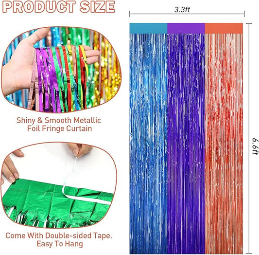Mexican Style Rainbow Tinsel Backdrop Foil Fringe Curtains - 2 Packs Door Streamers Backdrop for Birthday Door Decorations, Party Supplies for Bachelorette, Christmas, Cinco De Mayo Decorations