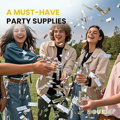 Wedding Confetti Poppers Silver, DOUKEE 2Pack Shiny Silver Mylar Confetti Poppers Cannon Party Shooter for Graduation, New Years Eve, Birthday Party Supplies -12 Inch