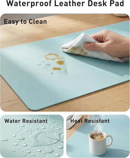 Aothia Faux Leather Desk Mat - Large Mouse Pad, Non-Slip PU Leather Blotter, Waterproof Writing Surface for Office and Home (Blue Topaz, 40" x 24")