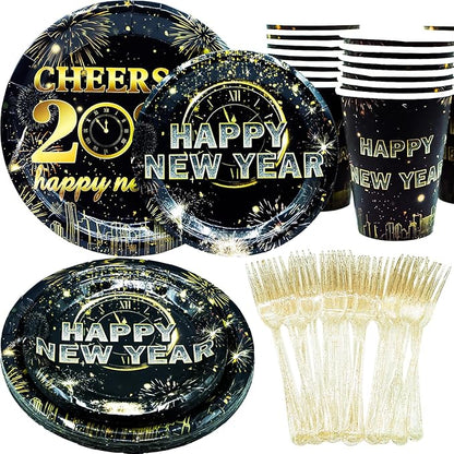 New Year Party Supplies Serves 20, Cheers to 2026 New Year Decorations Napkins and Plates Set, Disposable Paper Plates, Cups, Napkins Tableware Set for Party