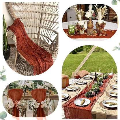 12 Pack Christmas Table Runner Terracotta Cheesecloth Table Runner 35x120 Inch Rust Gauze Burnt Orange Cheese Cloth for Wedding Baby Bridal Shower Party Centerpiece Sheer Home Decorations