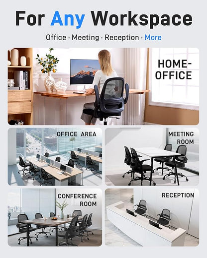 Ergonomic Mesh Office Chair for Home Office, Flip-Up Arms, Breathable Mesh Back & Thick Seat Cushion, Swivel Rolling Computer Desk Chair – BIFMA Certified, Supports 300 lbs (White Frame/Pink Seat)