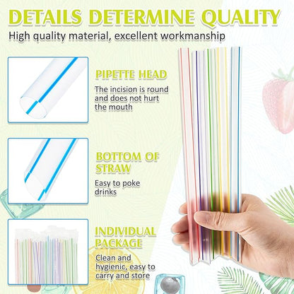Tessco 600 Pcs 9.06 Inch Smoothie Straws Bulk Disposable Bubble Tea Straws Large Plastic Individually Wrapped for Tall Homemade Milkshakes(Rainbow Color)