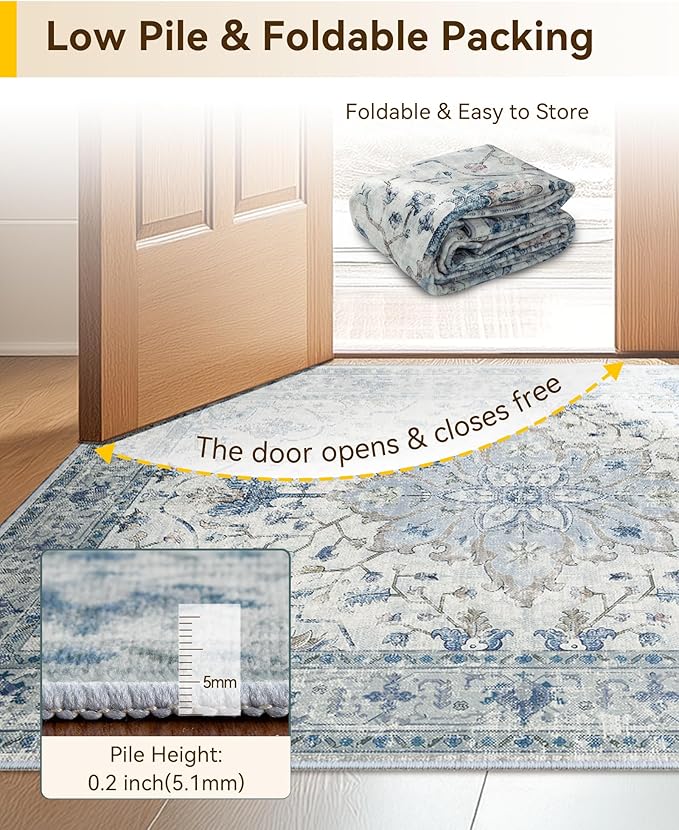Area Rugs 2'x3' Kitchen Rugs Entry Rug Small Rugs for Entryway Kitchen Bathroom Door Mat Indoor Entrance,Washable Non Slip, Light Blue Navy Beige Gray White