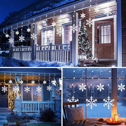 Minetom 2 Pack 13 ft 192 LED Snowflake Lights, Christmas Icicle Lights with 16 Drops, 12 Modes and Timer, IP65 Waterproof Connectable Christmas Light for House Window Indoor Outdoor, White
