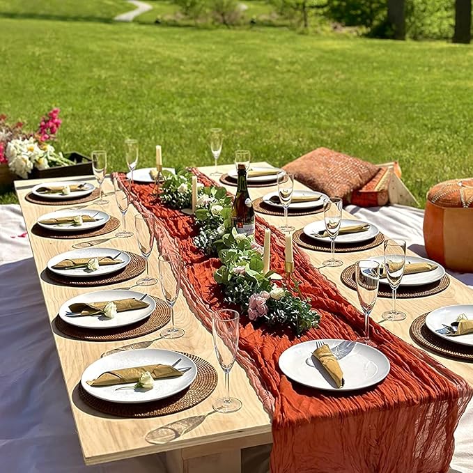 10 Pack Christmas Table Runner Terracotta Cheesecloth Table Runners 35x120 Inch, 10FT Rustic Burnt Orange Cheese Cloth Table Runner for Wedding Bridal Shower Baby Shower Birthday Holiday Decor