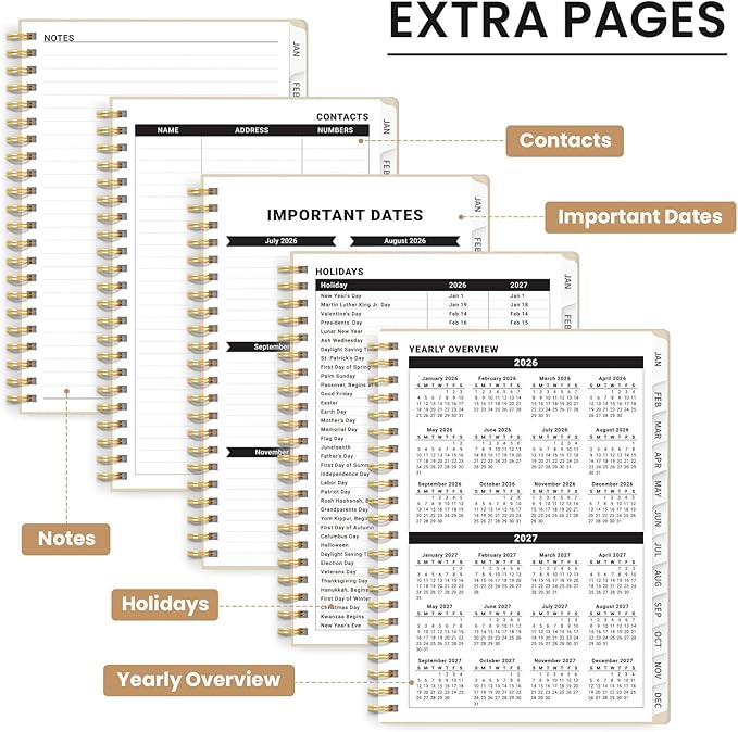 2026 Planner, Weekly and Monthly Planner for Women, Jan 2026 - Dec 2026 Pretty 2026 Calendar Planner with Monthly Tabs, Inner Pocket, Spiral Binding, Perfect for Office Home School - 6.3" x 8.5", Landscape