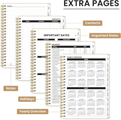 2026 Planner, Weekly and Monthly Planner for Women, Jan 2026 - Dec 2026 Pretty 2026 Calendar Planner with Monthly Tabs, Inner Pocket, Spiral Binding, Perfect for Office Home School - 6.3" x 8.5", Landscape