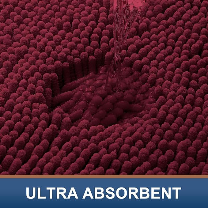 Smiry Luxury Chenille Bathroom Rugs 71x47, Extra Soft and Absorbent Shaggy Bath Mat, Machine Washable, Non-Slip Plush Carpet Runner for Tub, Shower, and Floor, Home Decor Accessories, Burgundy
