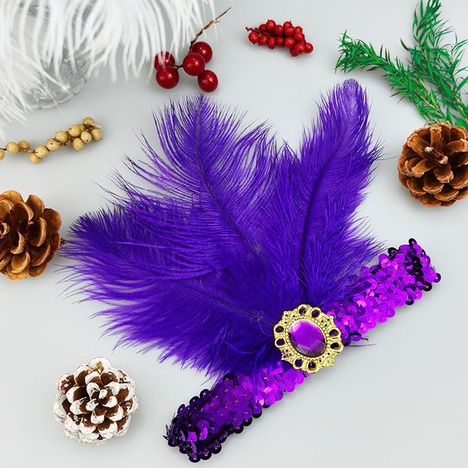 Feather Headpiece Sequins Headbands 1920s Flapper Showgirl Headpieces for Women Girls Carnival Party Accessories