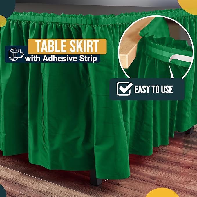 Exquisite Ruffle Table Skirt Emerald Green 6 Pack 14 Ft Long Table Skirts for Rectangle Tables 6ft Plus or Round Tables Skirts with Adhesive Strip for Gender Reveal Decor & Happy Birthday Parties