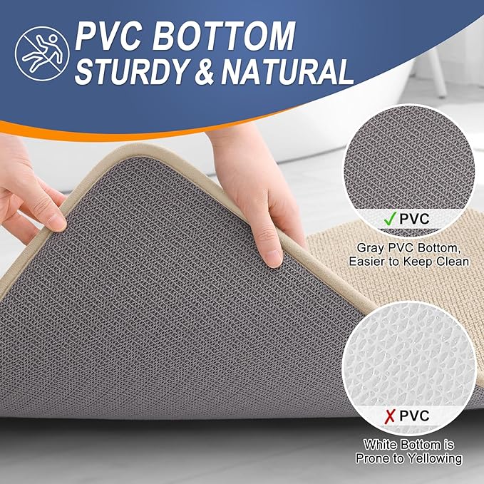 OLANLY Thick Memory Foam Bath Mats Rugs 45x27, Extra Soft Absorbent Bathroom Rug, Quick Dry Bath Mat, Non-Slip, Machine Washable Carpet for Bathroom, Tub and Shower, Home Decor Accessories, Beige