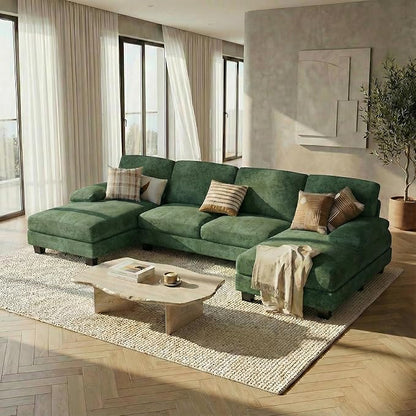 Homall Modular Sectional U Shaped Sofa Couches for Living Room, Comfy Chenille 4 Seat Sofa Set with Removable Pillows, Lounge Chaise Upholstered Couch for Apartment (Chenille, Green)