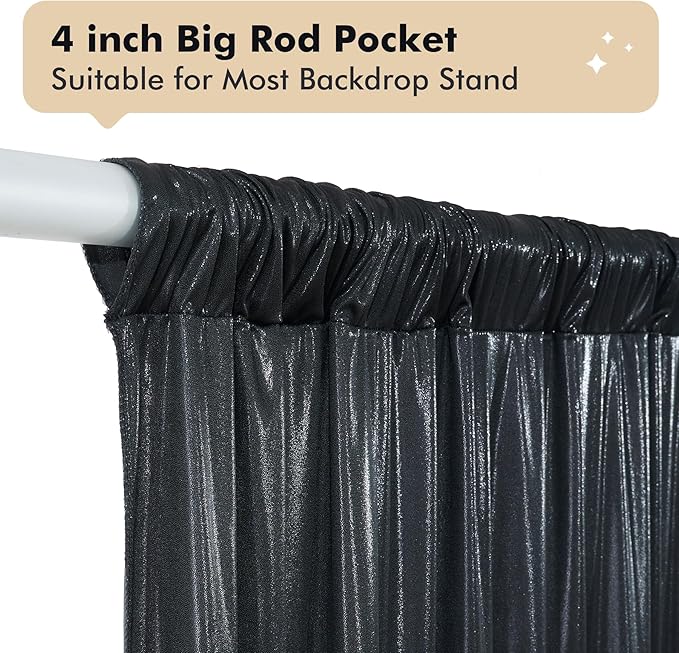 10ftx10ft Shimmer Black Sequin Backdrop Curtain for Parties, Thick Wrinkle Free Glitter Backdrop Drapes Photo Back Drop Curtains for Birthday Wedding Halloween Photography Background-2 Panels 5x10ft