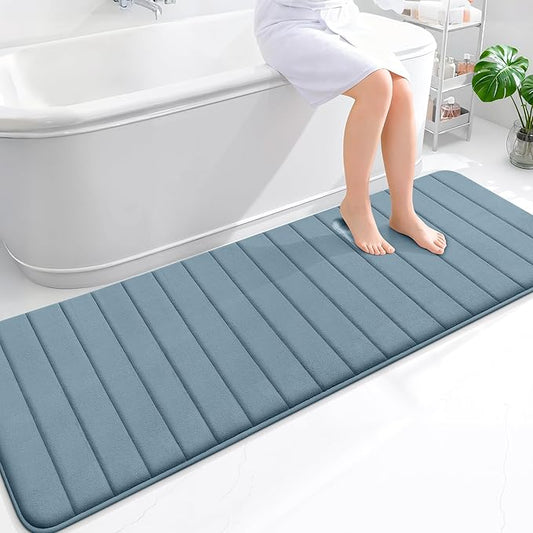 OLANLY Memory Foam Long Bathroom Rugs Runner 70x24, Super Soft Absorbent Bath Mat, Quick Dry, Machine Washable Shower Floor Rugs, Bathmat Carpet, Bathroom Home Decor Accessories, Airy Blue
