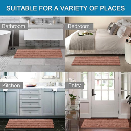 H.VERSAILTEX Bath Rugs for Bathroom Non Slip Bath Mats Extra Thick Chenille Striped Bath Rug Runners 47" x 17" Absorbent Fluffy Soft Shaggy Mats Dry Fast Plush Area Carpet for Bath Room - Muted Clay