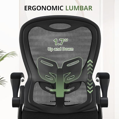 Office Chair 330 lbs Capacity, Ergonomic Breathable Mesh Desk Chair with Lumbar Support & Flip-Up Armrest, High Back Computer Chair for Home Office, Black