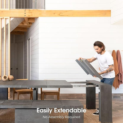 Transformer Table - Solid Wood Extendable Dining Table, Seats 2-12, Expandable Dining Room Table, Space-Saving Furniture, Kitchen and Dining Room Furniture (Dark Grey, Table Only)