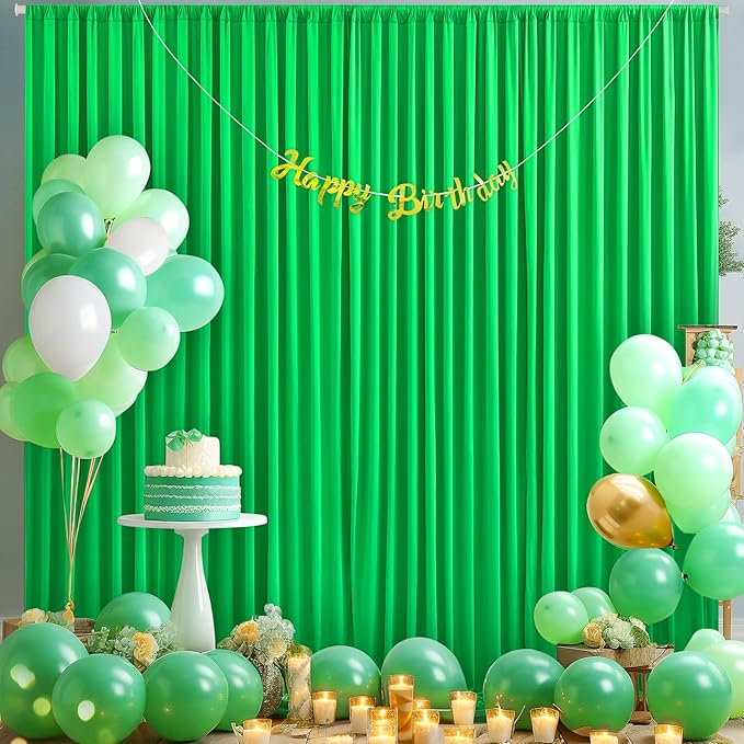 Green Backdrop Curtain for Parties Baby Shower Wrinkle Free Green Photo Curtains Backdrop Drapes Fabric Decoration for Birthday Party 5ft x 8ft,2 Panels
