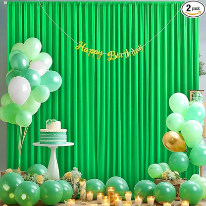 10x10 Green Backdrop Curtain for Parties Baby Shower Wrinkle Free Green Photo Curtains Backdrop Drapes Fabric Decoration for Birthday Party 5ft x 10ft,2 Panels