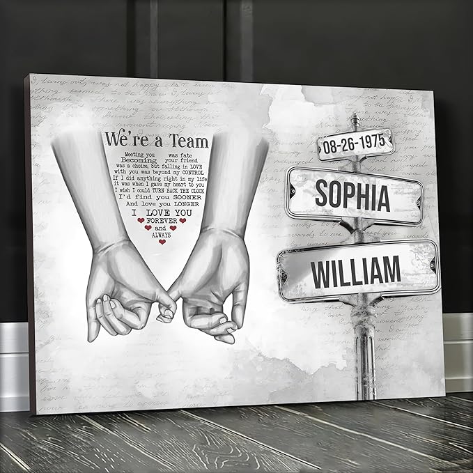 GABITA Personalized Couple Wall Art, Gift for Husband and Wife, Parent, Grandparent, We're A Team Canvas, Romantic Picture Frame Wedding Keepsake, Gift for Christmas, Valentine